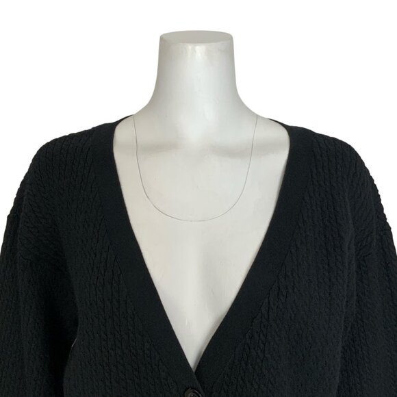 Alice + Olivia Zelina Deep V Cardigan Sweater M Black Cropped Cable Knit - Picture 7 of 12